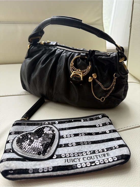 Juicy Couture Handbags - Juicy Couture‎ Black Leather Hobo Bag With A Large Ring Charm And Chain